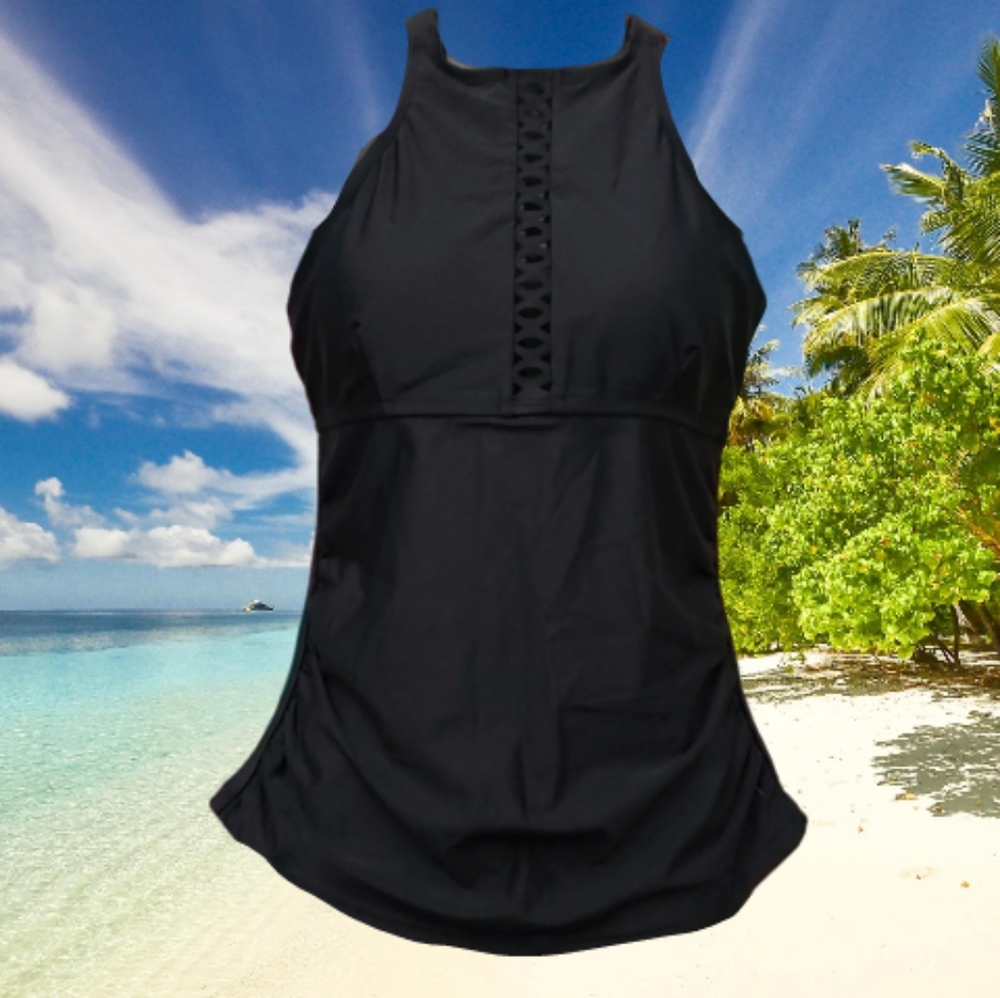 New Coastal blue black tankini top medium